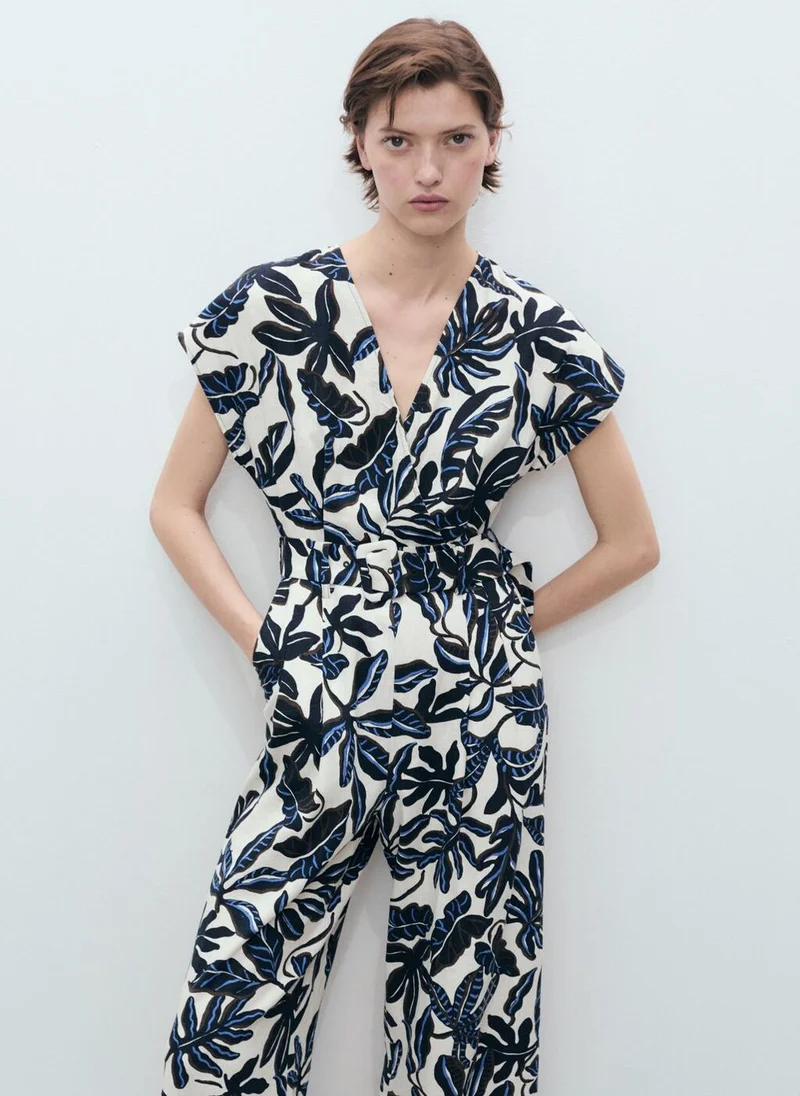 MANGO  printed linen jumpsuit with belt for Women | Best Price UAE